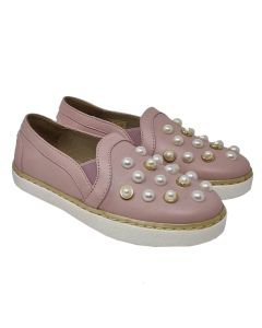 Stuart Weitzman Girls Pink Slip On Shoes With Pearl Embellishments