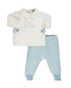 Everything Must Change Ivory With Blue Sleepy Dog Design Top And Bottoms