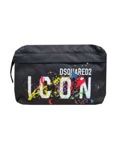 DSQUARED2 ICON Black Belt Bag With Paint Splatter Logo