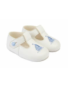 Baby Boy Pre-Walker White With Sky Blue Boats Shoes