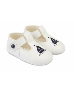 Baby Boy Pre-Walker White With Navy Blue Boats Shoes
