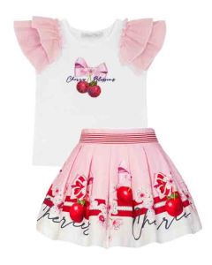 Balloon Chic White & Pink Cherry Skirt Set