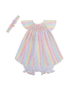Pretty Originals Girls 3 Piece Set With Multi Colour Striped Detail And Smocking Set
