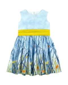 Il Gufo Girls Blue Cotton Sea Print Dress