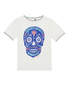 3Pommes Boys Ivory Cotton Skull Print T-Shirt