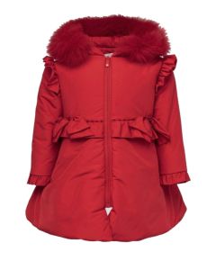 Bimbalo Girls Red Coat With Ruffles With Bows