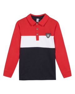 3Pommes Red, White and Navy Stripe Cotton Polo Shirt