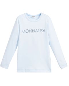 Monnalisa Blue Long Sleeve Sparkly Logo T-shirt