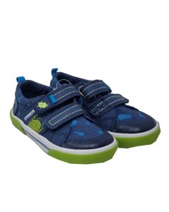 Start-Rite Boys Navy Canvas "Big Bug" With Velcro Strap And Lime Green  Detail