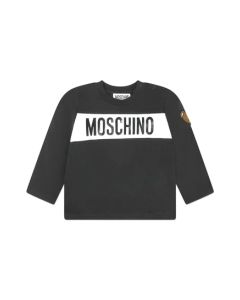 Moschino Baby Black Cotton Teddy Bear Appliqué Top