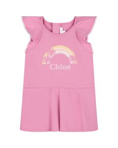 Chloé Fuschia Pink Cotton Jersey Logo Dress