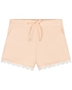 Chloé Pink Scalloped Embroidered Logo Shorts