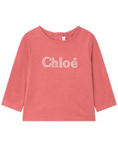 Chloé Girls Deep Pink Patterned Logo Top