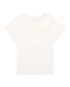 Chloé Girls Ivory Embroidered Large Logo T-Shirt