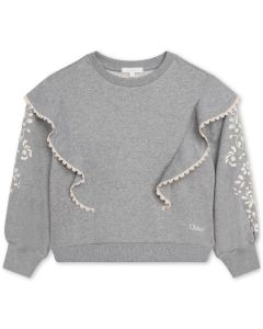 Chloé Girls Grey Floral Embroidered Sweatshirt