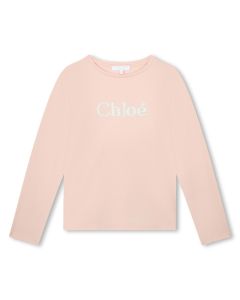 Chloé  Girls Pink Organic Cotton WS23 Logo Top