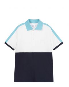 BOSS Kidswear Boys White and Blue Silver Logo Polo Shirt