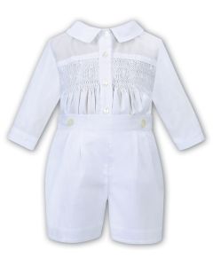 Sarah Louise Boys Short Sleeve Ivory And Navy Two Piece Short Set