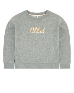 Chloé Girls Grey Glitter Logo Sweatshirt