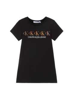 Calvin Klein Jeans Black Gold Logo T-Shirt Dress