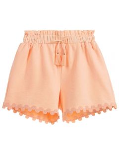 Chloé Girls Pink Circular Embroidered Cotton Shorts
