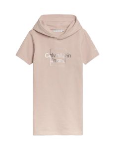 Calvin Klein Girls Rose With Metallic Logo Relaxed Hooded Dress
