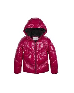 Calvin Klein Girls Berry Red Quilted Shiny Coat