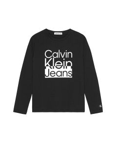 Calvin Klein Boys Black Box Logo Long Sleeve T-shirt