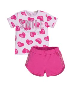 Everything Must Change Love Heart T-shirt With Pink Glitter Shorts Set