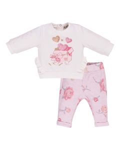 Everything Must Change Girls Ivory &amp; Pink Present Cotton Trouser Set
