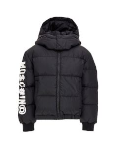 Moschino Kids Black Coat With Large Logo Lettering Down Right Side 