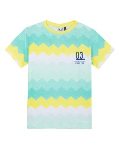 3Pommes Boys Green,Yellow and White Cotton T-Shirt