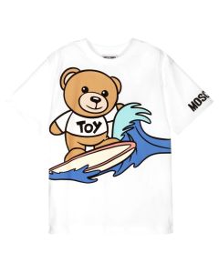 Moschino Kid  Ivory Teddy Bear Logo Surf T-Shirt