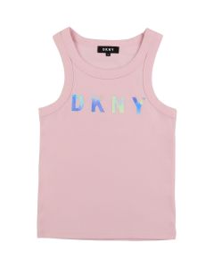 DKNY Light Pink Cotton Holographic Logo Vest Top