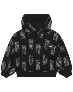 Dkny Girls Black Hooded Cotton Logo Sweatshirt