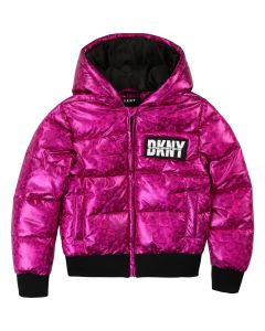 DKNY Pink & Black Shiny Puffer Jacket