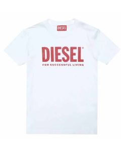 Diesel White T-shirt With Red Logo Print