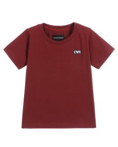 Emporio Armani Boys Red Cotton Rubberised Logo T-Shirt
