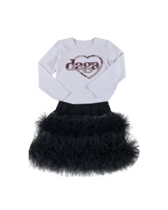 Daga White Sequin Long Sleeve Top With Black Tulle Skirt