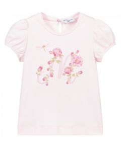 Monnalisa Pink Roses Cotton T-Shirt