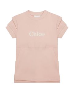 Chloé Girls Pink Sweatshirt Towelling Logo Dress