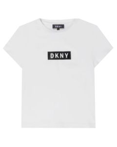 DKNY Girls White Shiny Logo T-Shirt