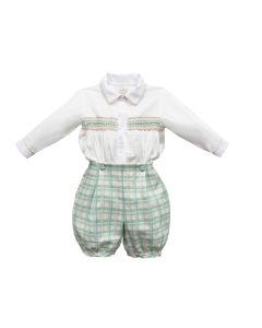 Pretty Originals Boys White and Green Checked Shirt and Shorts Outfit