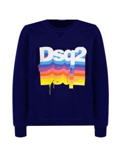 DSQUARED2 Navy Blue Sweatshirt With Colourful Rainbow Print 