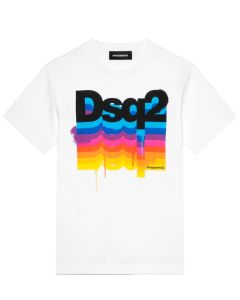 DSQUARED2 White With Colourful Rainbow Print T-shirt