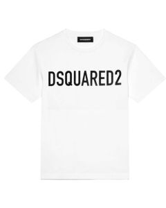 DSQUARED2 White With Black Simple Printed Logo T-shirt