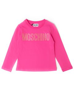 Moschino Kid-Teen Girls Pink Cotton Crystal Logo Top