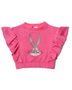 Monnalisa Pink Cotton Bugs Bunny Frill Sweatshirt