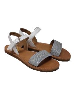 Pom D Api Girls White Leather Sandals With Sparkle Front Strap