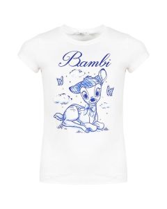 Monnalisa White & Blue Cotton Bambi T-Shirt